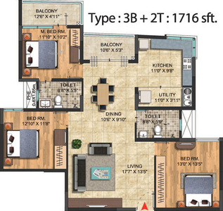 1716 sq ft 3 BHK 2T Completed property Apartment for sale at Rs 1.12 crore in Sattva Celesta 8th floor in Ramamurthy Nagar, Bangalore