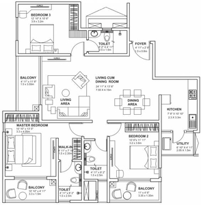 1721 sq ft 3 BHK 3T Apartment for sale at Rs 1.11 crore in Godrej Avenues 4th floor in Yelahanka, Bangalore