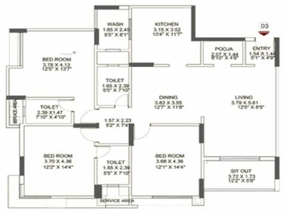 1855 sq ft 3 BHK 3T Apartment for sale at Rs 1.20 crore in Pride Enchanta 11th floor in Vijayanagar, Bangalore