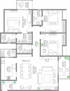 1906 sq ft 3 BHK 3T Completed property Apartment for sale at Rs 91.49 lacs in Assetz MARQ 16th floor in Kannamangala, Bangalore