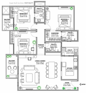 1937 sq ft 3 BHK 3T Launch property Apartment for sale at Rs 1.58 crore in Assetz Marq Phase 3 A 8th floor in Kannamangala, Bangalore