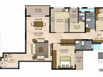 2473 sq ft 3 BHK 3T Completed property Apartment for sale at Rs 2.60 crore in Prestige Botanique 4th floor in Sudhama Nagar, Bangalore