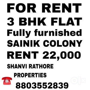 3 bhk fully furnished flat for Rent in Sainik Colony