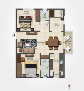 1045 sq ft 2 BHK 2T East facing Apartment for sale at Rs 40.00 lacs in Project in Chandanagar, Hyderabad