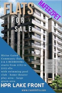 1185 sq ft 2 BHK 2T East facing Apartment for sale at Rs 77.03 lacs in HPR LAKE FROINT 8th floor in Hafeezpet, Hyderabad