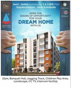 1380 sq ft 3 BHK 3T SouthEast facing Apartment for sale at Rs 68.31 lacs in Adasada Elite Homes 4th floor in Gajulramaram Kukatpally, Hyderabad