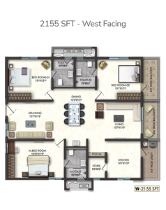 1540 sq ft 3 BHK 3T West facing Apartment for sale at Rs 1.00 crore in Lansum El Dorado in Narsingi, Hyderabad