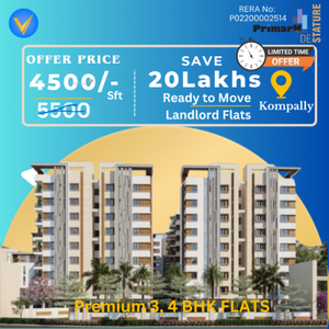 2085 sq ft 3 BHK 3T East facing Apartment for sale at Rs 1.02 crore in Primark De Stature 4th floor in Kompally, Hyderabad