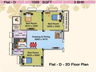 1056 sq ft 3 BHK 2T Apartment for rent in Project at Kabardanga South Kolkata, Kolkata by Agent AK Realtors