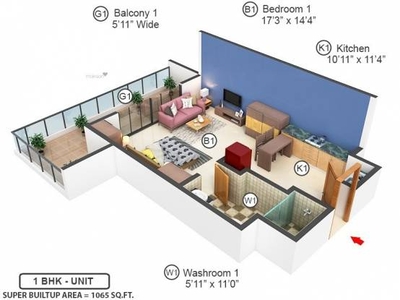 1065 sq ft 1 BHK 1T North facing Apartment for sale at Rs 2.50 crore in Central Park Bella Vista 10th floor in Sector 48, Gurgaon