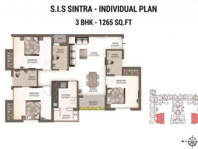 1265 sq ft 3 BHK 3T South facing Apartment for sale at Rs 71.00 lacs in South India SIS Sintra 3th floor in Kolapakkam, Chennai