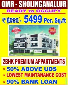 870 sq ft 2 BHK 2T NorthEast facing Apartment for sale at Rs 57.74 lacs in Sholinganallur 2bhk stylish flats near Aavin booth 1th floor in Sholinganallur, Chennai