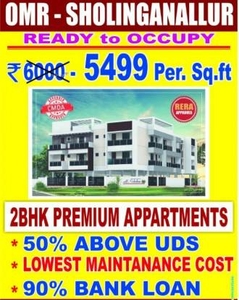 947 sq ft 2 BHK 2T NorthEast facing Apartment for sale at Rs 62.55 lacs in Omr Sholinganallur 2bhk Flat with full easy loan 2th floor in Sholinganallur, Chennai
