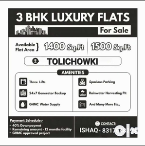 Newly Launched 3bhk flats for sale at Tolichowki near Azaan school