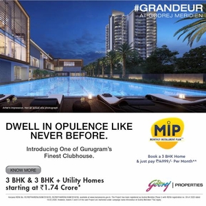 1025 sq ft 3 BHK Completed property Apartment for sale at Rs 2.13 crore in Godrej Meridien in Sector 106, Gurgaon