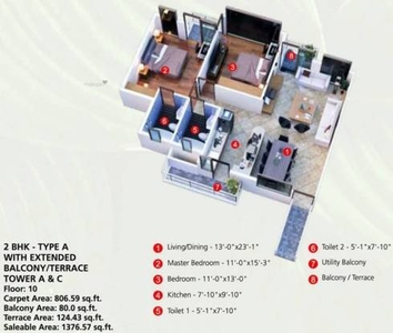 1376 sq ft 2 BHK 2T Apartment for sale at Rs 65.00 lacs in Raheja Vanya in Sector 99A, Gurgaon