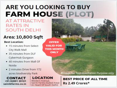 10800 sq ft Plot for sale at Rs 2.49 crore in Project in Sainik Farm, Delhi