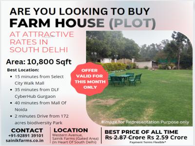 10800 sq ft Plot for sale at Rs 2.59 crore in Western Avenue in Sainik Farm, Delhi