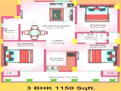 1150 sq ft 3 BHK 2T Apartment for sale at Rs 61.30 lacs in Kkay Kendriya Karamchari Awasiye Yojna in Sector 161, Noida