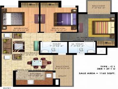 1165 sq ft 3 BHK 3T Apartment for sale at Rs 68.53 lacs in Paras Seasons 6th floor in Sector 168, Noida