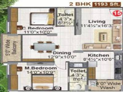 1193 sq ft 2 BHK 2T Completed property Apartment for sale at Rs 81.00 lacs in Fortune Green Mayura in Bachupally, Hyderabad