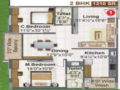 1210 sq ft 2 BHK 2T Completed property Apartment for sale at Rs 82.16 lacs in Fortune Green Mayura in Bachupally, Hyderabad