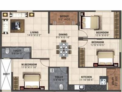 1290 sq ft 3 BHK 3T East facing Apartment for sale at Rs 87.07 lacs in Saritha Serene in Gunjur, Bangalore