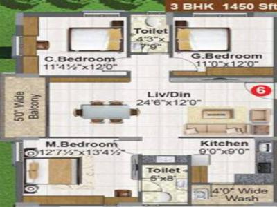 1450 sq ft 3 BHK 3T Completed property Apartment for sale at Rs 98.46 lacs in Fortune Green Mayura in Bachupally, Hyderabad