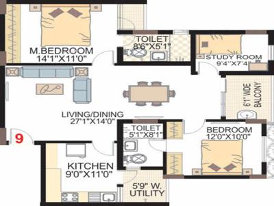 1455 sq ft 2 BHK 2T Completed property Apartment for sale at Rs 72.75 lacs in SMR Vinay Harmony County 1th floor in Bandlaguda Jagir, Hyderabad