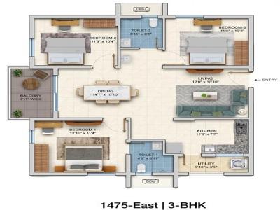 1475 sq ft 3 BHK 3T Apartment for sale at Rs 81.05 lacs in ASBL Springs 1th floor in Pocharam, Hyderabad