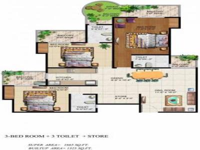 1665 sq ft 3 BHK 3T NorthEast facing Completed property Apartment for sale at Rs 96.57 lacs in Ajnara Grand Heritage 6th floor in Sector 74, Noida