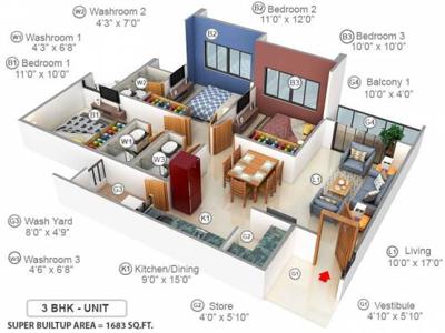 1683 sq ft 3 BHK 3T West facing Apartment for sale at Rs 61.00 lacs in Aditya Prime 8th floor in Near Vaishno Devi Circle On SG Highway, Ahmedabad