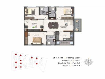 1715 sq ft 3 BHK 3T Under Construction property Apartment for sale at Rs 97.74 lacs in Aspire Spaces Ameya 5th floor in Miyapur, Hyderabad