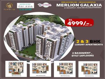 1745 sq ft 3 BHK 3T East facing Apartment for sale at Rs 87.23 lacs in Merlion Galaxia 14th floor in Pragathi Nagar Kukatpally, Hyderabad