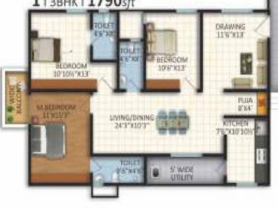 1791 sq ft 3 BHK 3T Apartment for sale at Rs 1.07 crore in Vasavi S Lakecity West 7th floor in Hafeezpet, Hyderabad