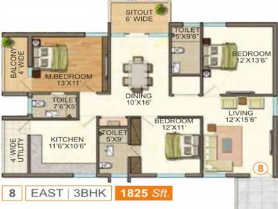 1825 sq ft 3 BHK 3T Under Construction property Apartment for sale at Rs 1.17 crore in Vasavi GP Trends 15th floor in Nanakramguda, Hyderabad