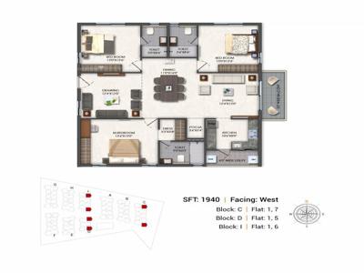 1940 sq ft 3 BHK 3T Under Construction property Apartment for sale at Rs 1.11 crore in Aspire Spaces Ameya 15th floor in Miyapur, Hyderabad