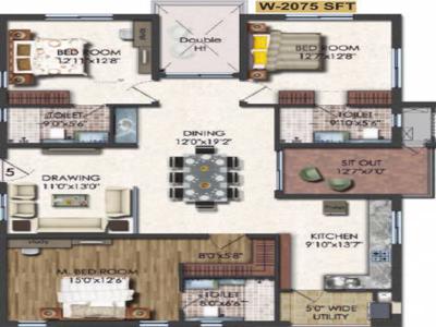 2075 sq ft 3 BHK 3T Launch property Apartment for sale at Rs 1.56 crore in Jayabheri The Summit 14th floor in Narsingi, Hyderabad