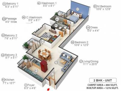 1276 sq ft 2 BHK 2T Apartment for sale at Rs 1.05 crore in TATA TATA La Vida in Sector 113, Gurgaon