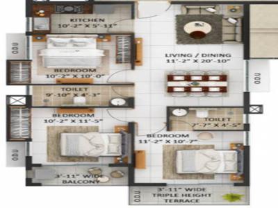 1028 sq ft 3 BHK 2T Under Construction property Apartment for sale at Rs 1.10 crore in Merlin Avana 5th floor in Tollygunge, Kolkata