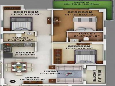 1131 sq ft 3 BHK 2T SouthEast facing Under Construction property Apartment for sale at Rs 45.00 lacs in Merlin Maximus 7th floor in Sodepur, Kolkata