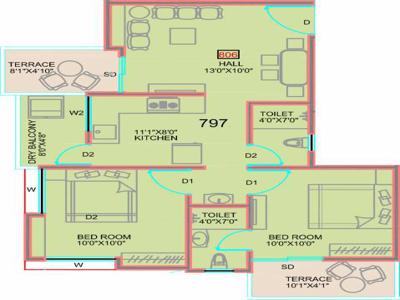 1333 sq ft 2 BHK 2T Apartment for sale at Rs 47.85 lacs in Majestique Manhattan 6th floor in Wagholi, Pune