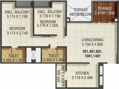 611 sq ft 2 BHK 2T Apartment for sale at Rs 61.40 lacs in Kumar Park Infinia Phase IV 13th floor in Fursungi, Pune