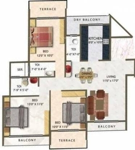 1690 sq ft 3 BHK 3T NorthEast facing Apartment for sale at Rs 1.35 crore in Meena Meena Residency 11th floor in Kharghar, Mumbai
