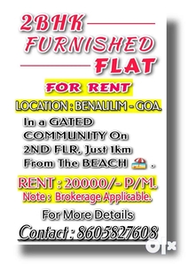 2BHK FURNISHED FLAT AVAILABLE FOR LONG TERM RENTAL IN BENAULIM.