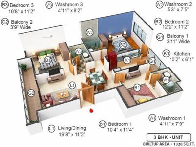 1328 sq ft 3 BHK 3T North facing Apartment for sale at Rs 1.22 crore in Signature Global City 93 2th floor in Sector 93, Gurgaon