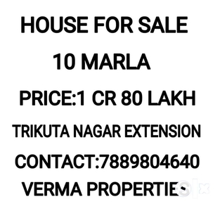 10 marla house for sale at trikuta Nagar extension