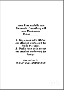 Rent available:- Single room & double room( for family & student)