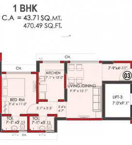 735 sq ft 1 BHK 1T Apartment for sale at Rs 84.00 lacs in Neelyog Veydaanta in Ghatkopar West, Mumbai