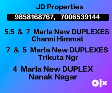 New DUPLEXES in Trikuta Ngr, Channi Himmat, Nanak Nagar at Best Prices
